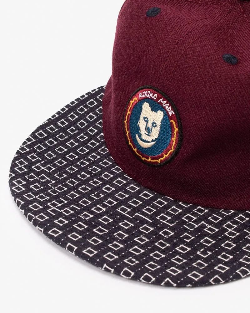 Kiriko Original Cap, 6-Panel, Indigo Sashiko, Burgundy with Kuma Patch sold by Kiriko product image thumbnail 3
