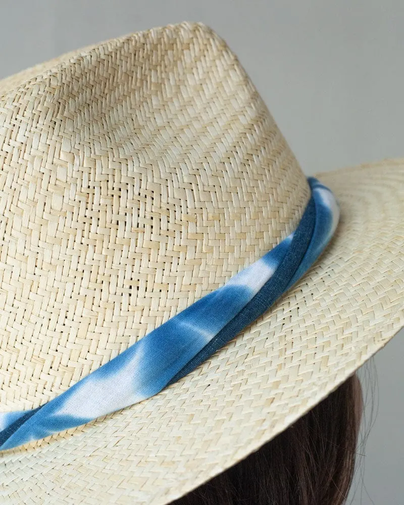 Kiriko Custom Panama Hat, Straw, Palm, Twisted Washed Indigo Shibori sold by Kiriko product image thumbnail 3