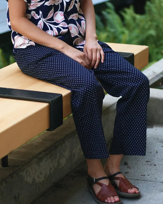 ToK Pants, Kasuri Indigo with White Dash sold by Kiriko