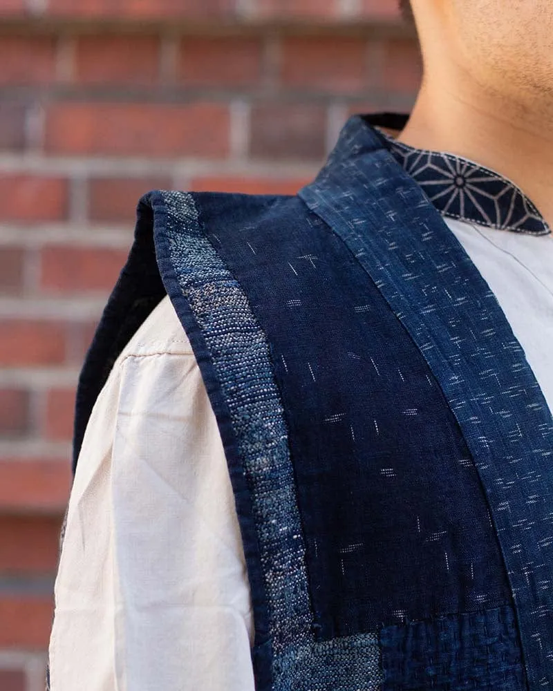Vintage Noragi Vest, Reversible Boro, Indigo Sakiori and Kogin Sashiko Vest sold by Kiriko product image thumbnail 3