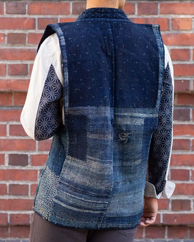 Vintage Noragi Vest, Reversible Boro, Indigo Sakiori and Kogin Sashiko Vest sold by Kiriko product image thumbnail 5