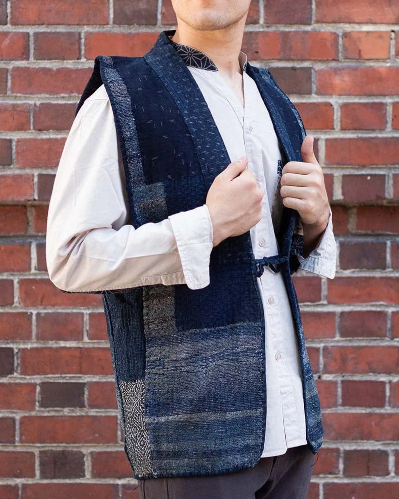 Vintage Noragi Vest, Reversible Boro, Indigo Sakiori and Kogin Sashiko Vest sold by Kiriko product image thumbnail 2
