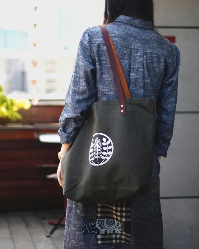 Kiriko Original Tote, Large, Canvas, Olive Logo sold by Kiriko