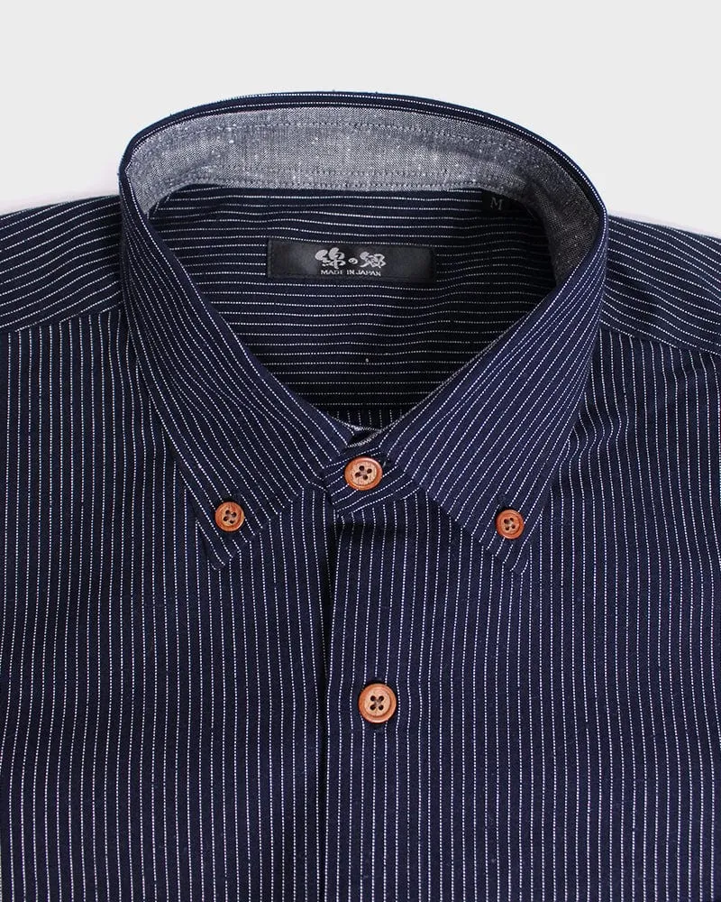 ToK Shirt, Long Sleeve Button-Up, Indigo with Thin White Shima sold by Kiriko product image thumbnail 2