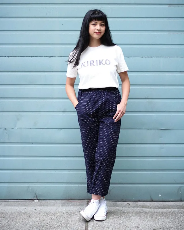 ToK Pants, Kasuri Indigo with Red and White Dash sold by Kiriko