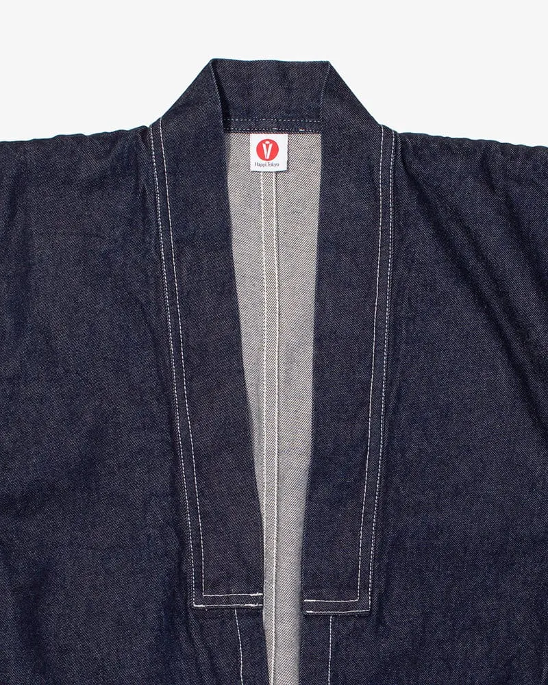 Modern Happi Jacket, Sashiko, Dark Indigo Denim with Multi-Color Asanoha sold by Kiriko product image thumbnail 5