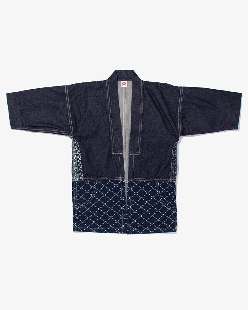 Modern Happi Jacket, Sashiko, Dark Indigo Denim with Multi-Color Asanoha sold by Kiriko product image thumbnail 4