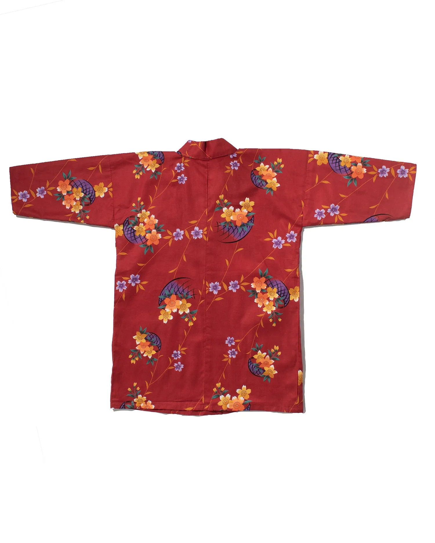 Kiriko Custom, Altered Yukata Jacket, Red with Multi color flowers and Purple Accents sold by Kiriko product image thumbnail 4