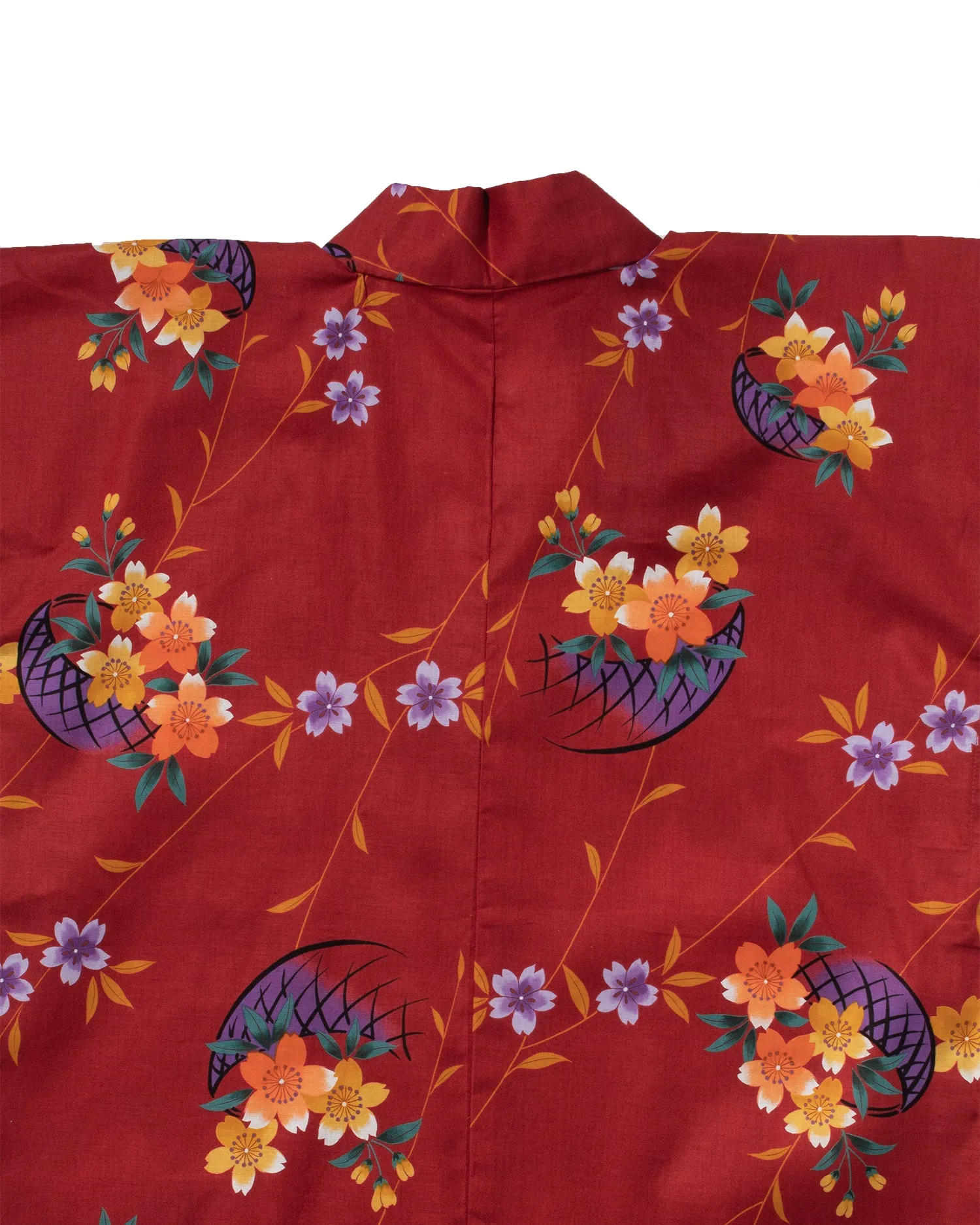 Kiriko Custom, Altered Yukata Jacket, Red with Multi color flowers and Purple Accents sold by Kiriko product image thumbnail 5