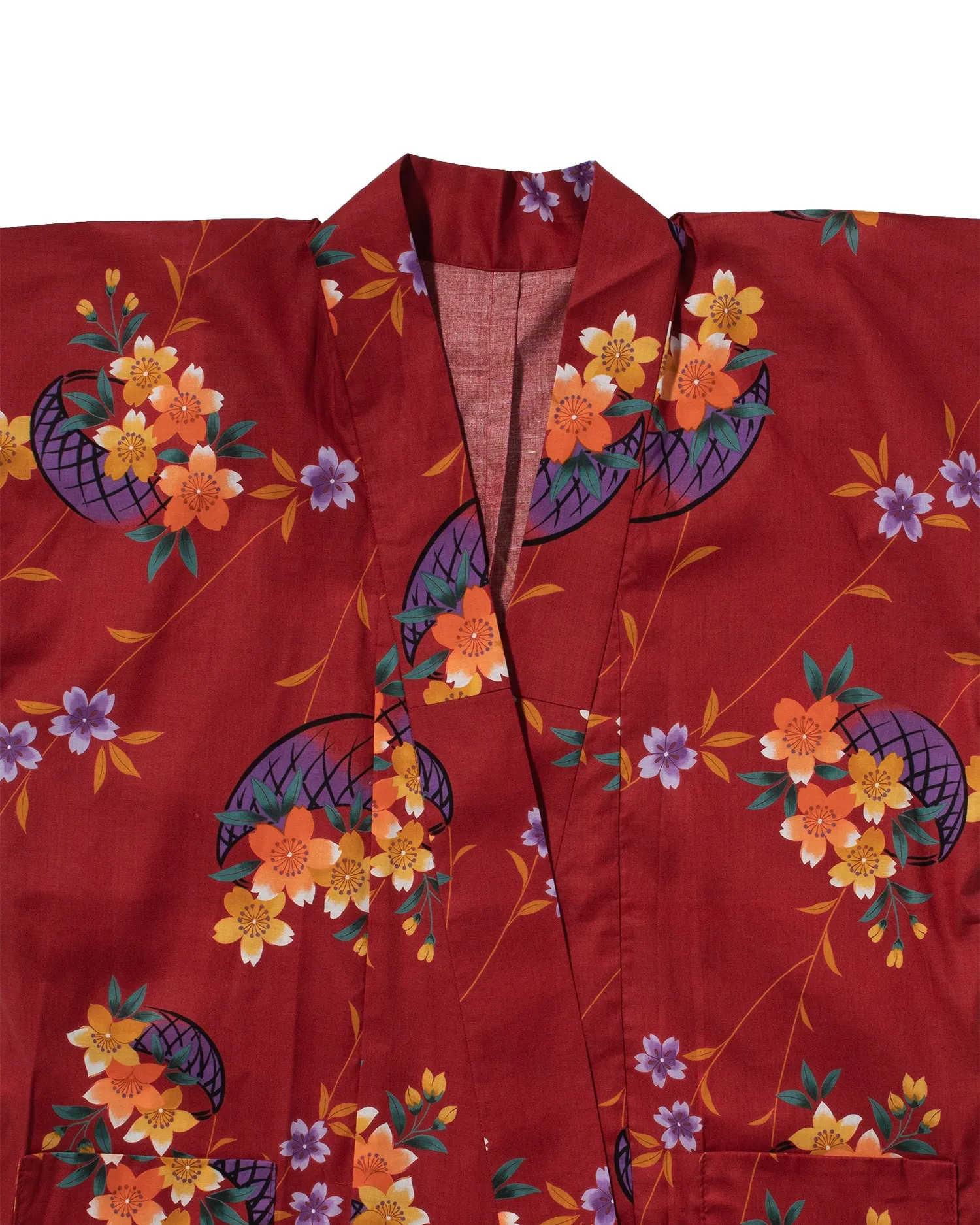 Kiriko Custom, Altered Yukata Jacket, Red with Multi color flowers and Purple Accents sold by Kiriko product image thumbnail 2