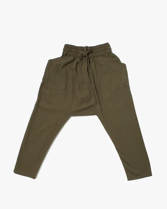 Wa-Modern Momohiki Drawstring Pants- Olive Green sold by Kiriko