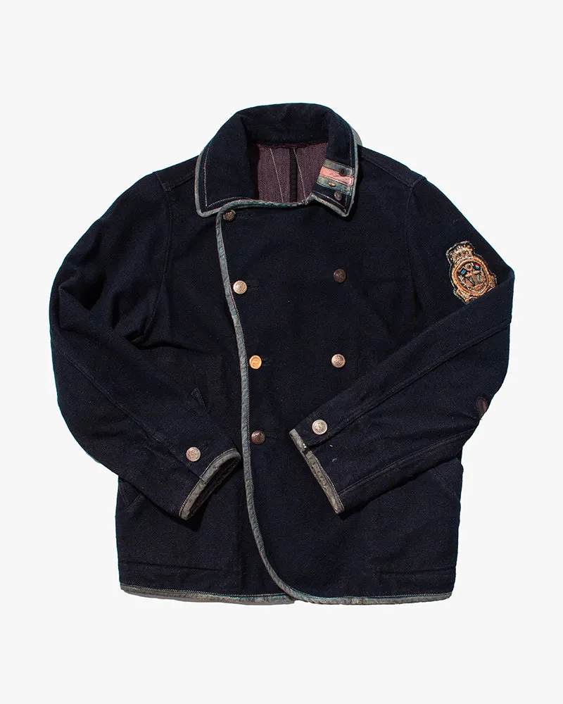 Japanese Repro Wool Coat, Kapital, Navy with Red and Light Blue Accents - M sold by Kiriko