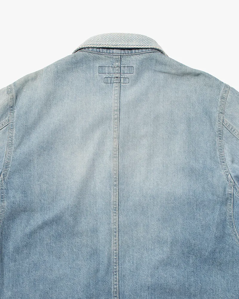 Japanese Repro Denim Chore Coat, FDMTL, Light Wash with Chevron Patches and Multicolor Buttons - L sold by Kiriko product image thumbnail 4