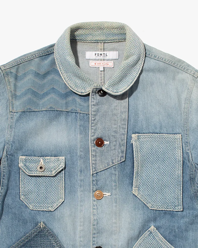 Japanese Repro Denim Chore Coat, FDMTL, Light Wash with Chevron Patches and Multicolor Buttons - L sold by Kiriko product image thumbnail 2