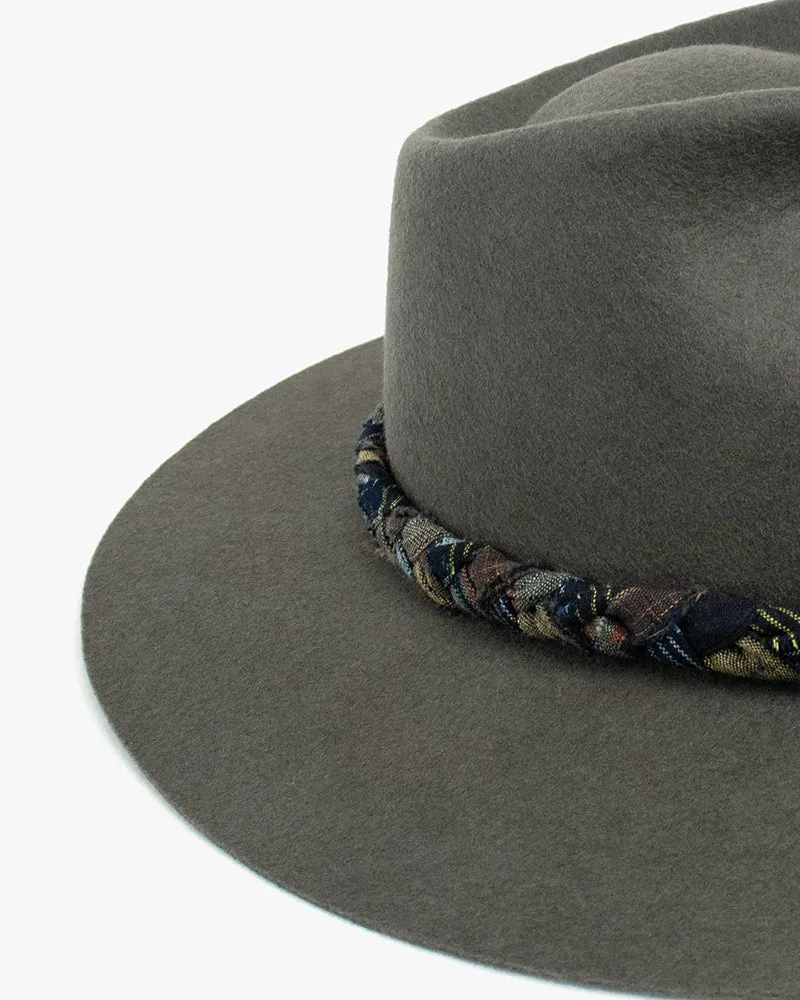 Kiriko Custom Wool Felt Hat, Gray with Braided Boro Fabric, Yellow 108, Blue and Yellow sold by Kiriko product image thumbnail 4