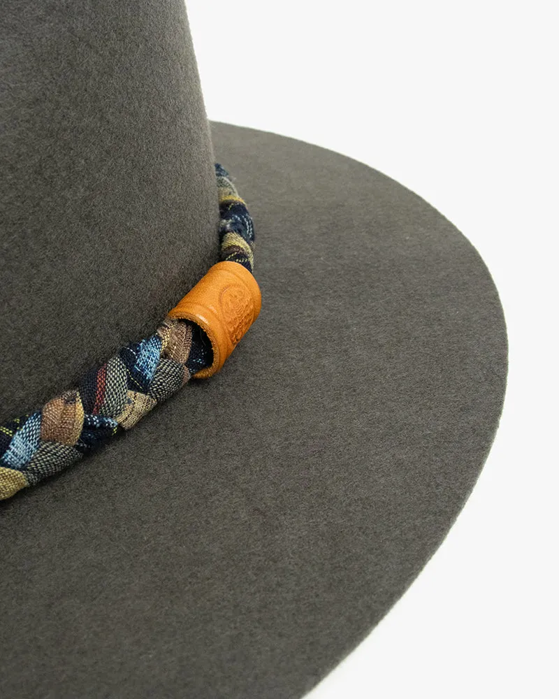 Kiriko Custom Wool Felt Hat, Gray with Braided Boro Fabric, Yellow 108, Blue and Yellow sold by Kiriko product image thumbnail 2