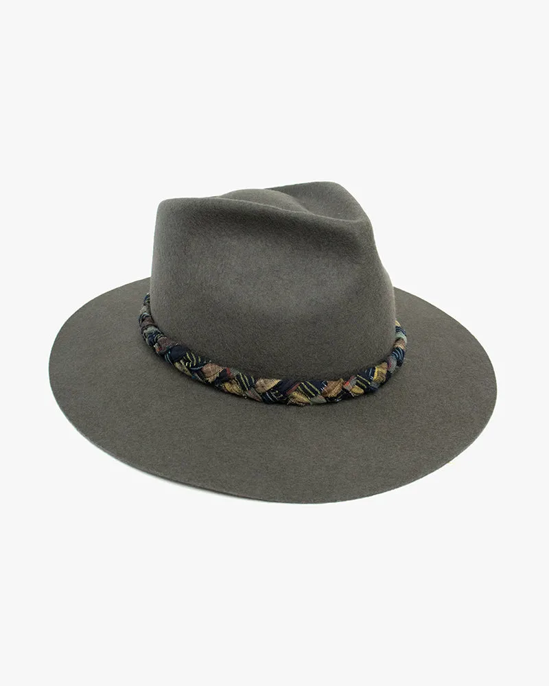 Kiriko Custom Wool Felt Hat, Gray with Braided Boro Fabric, Yellow 108, Blue and Yellow sold by Kiriko product image thumbnail 3