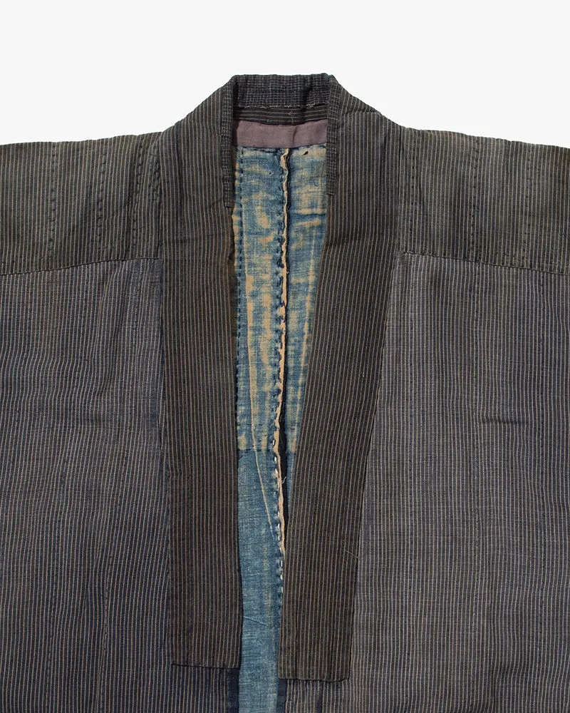 Vintage Noragi Jacket, Fully Sashiko Stitched, Indigo with Striped Details sold by Kiriko product image thumbnail 2