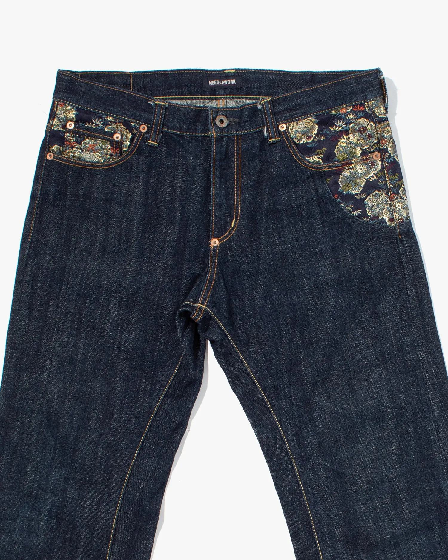 Japanese Repro Denim Jeans, Needlework, Navy Floral Detailing - 35 sold by Kiriko product image thumbnail 2