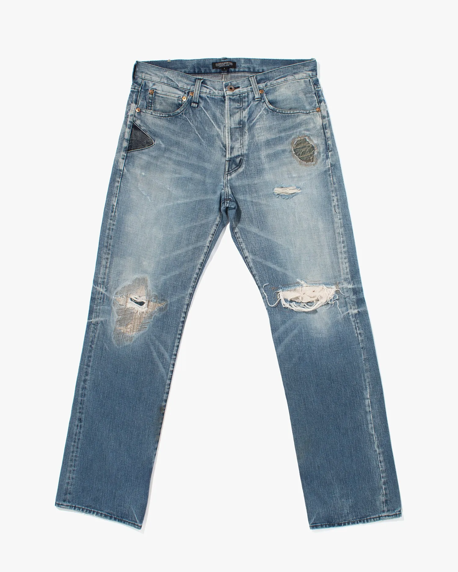Japanese Repro Denim Jeans, Fundamental Agreement, Distressing and Patching - 35 sold by Kiriko