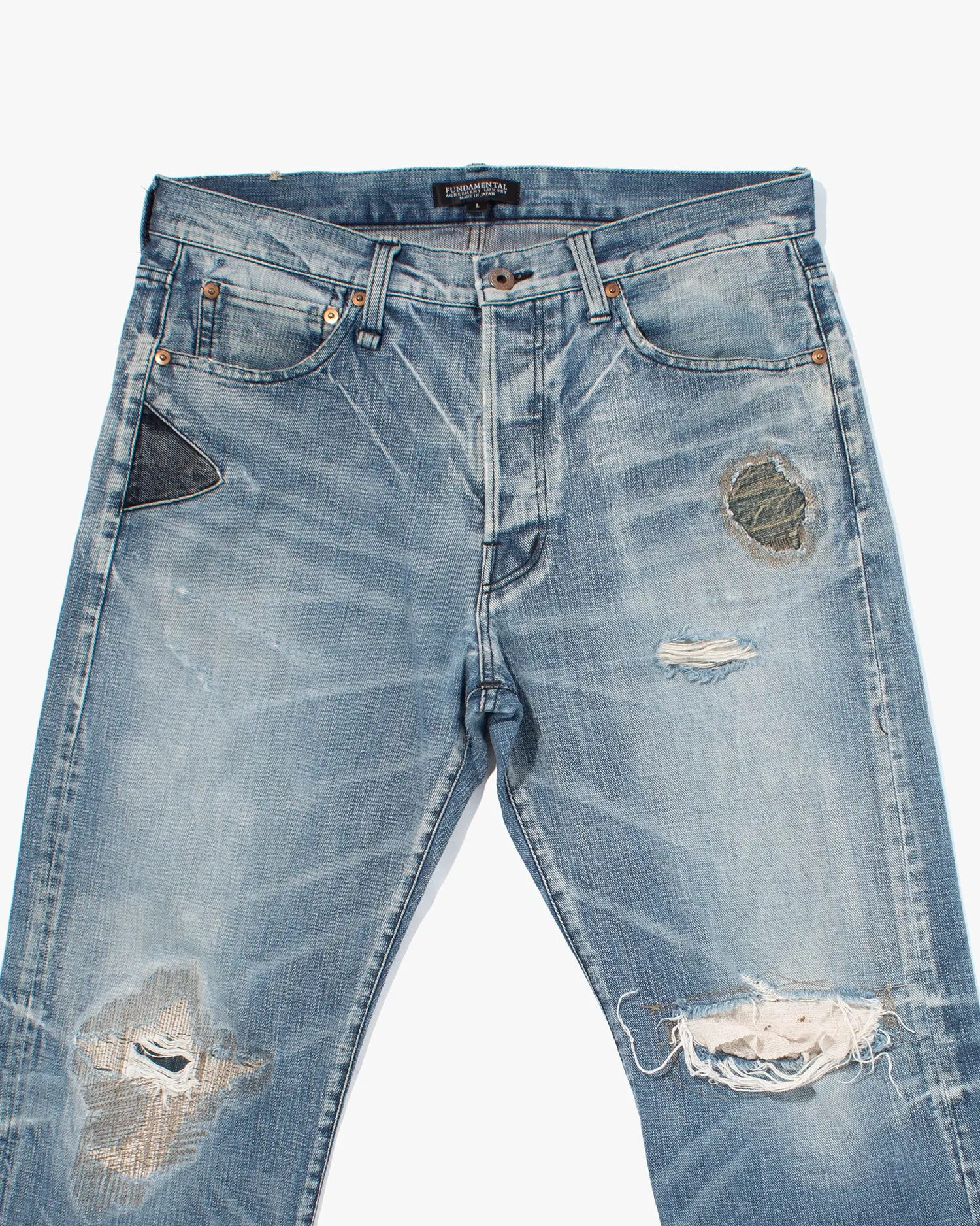 Japanese Repro Denim Jeans, Fundamental Agreement, Distressing and Patching - 35 sold by Kiriko product image thumbnail 2