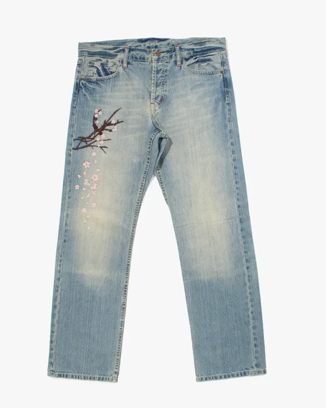Japanese Repro Denim Jeans, Takeo Kikuchi, Sakura Embroidery - 37 sold by Kiriko