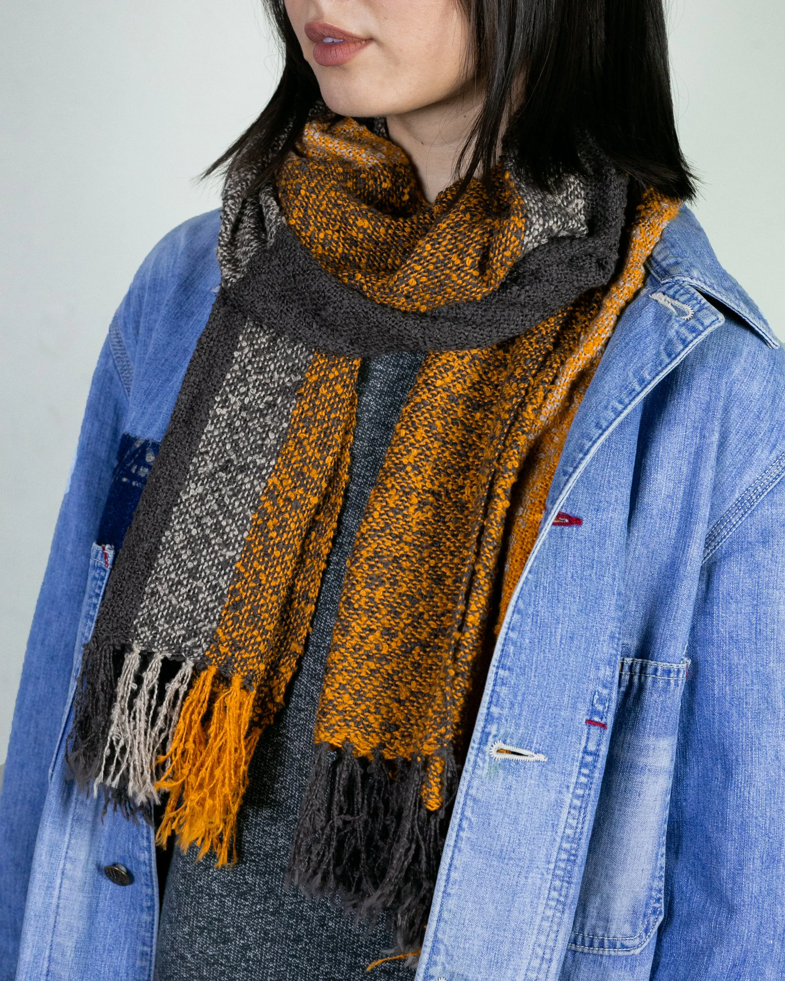 Kobo Oriza Scarf, Slub, Orange with Warm Grey Accents sold by Kiriko