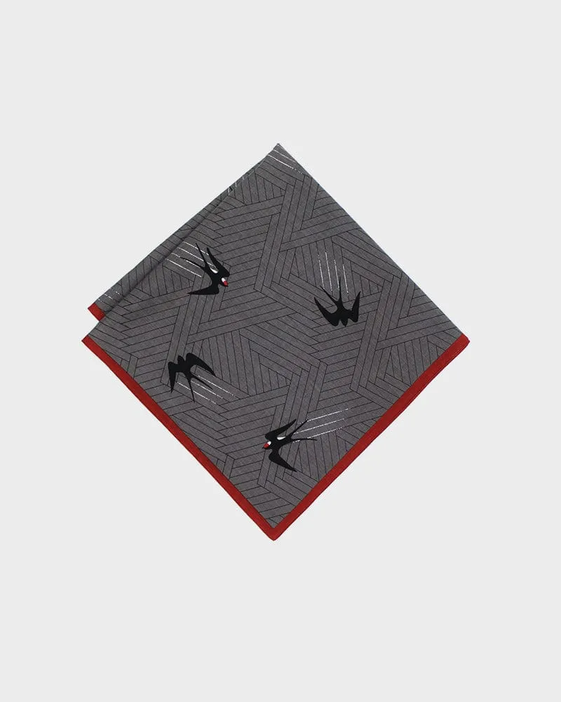 Japanese Handkerchief, Classic, Dark Grey Swallow with Red Trim sold by Kiriko