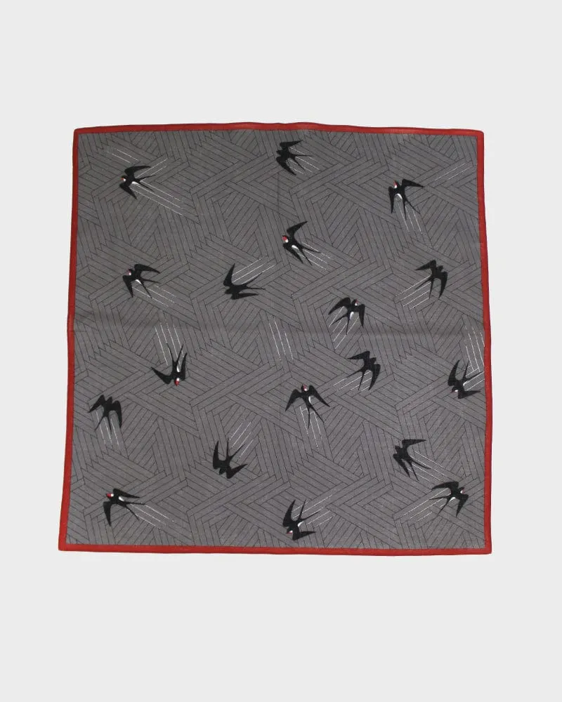 Japanese Handkerchief, Classic, Dark Grey Swallow with Red Trim sold by Kiriko product image thumbnail 2