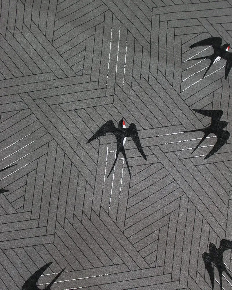 Japanese Handkerchief, Classic, Dark Grey Swallow with Red Trim sold by Kiriko product image thumbnail 3