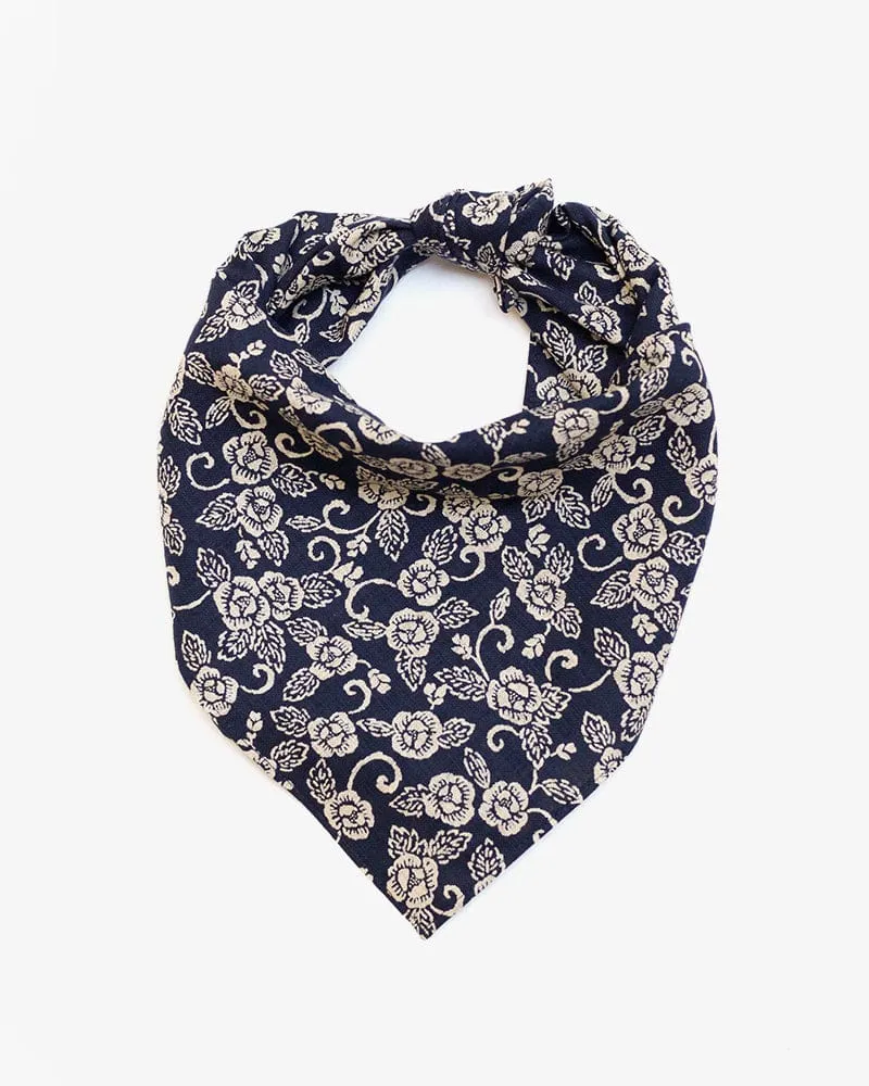 Kiriko Original Bandana, Classic, Dark Indigo and Cream Kiku Karakusa sold by Kiriko
