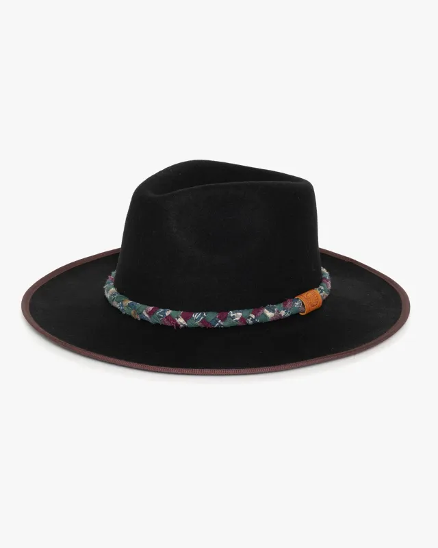 Kiriko Custom Wool Felt Hat, Navy with Braided Boro Fabric, Brixton, Teal and Burgundy sold by Kiriko