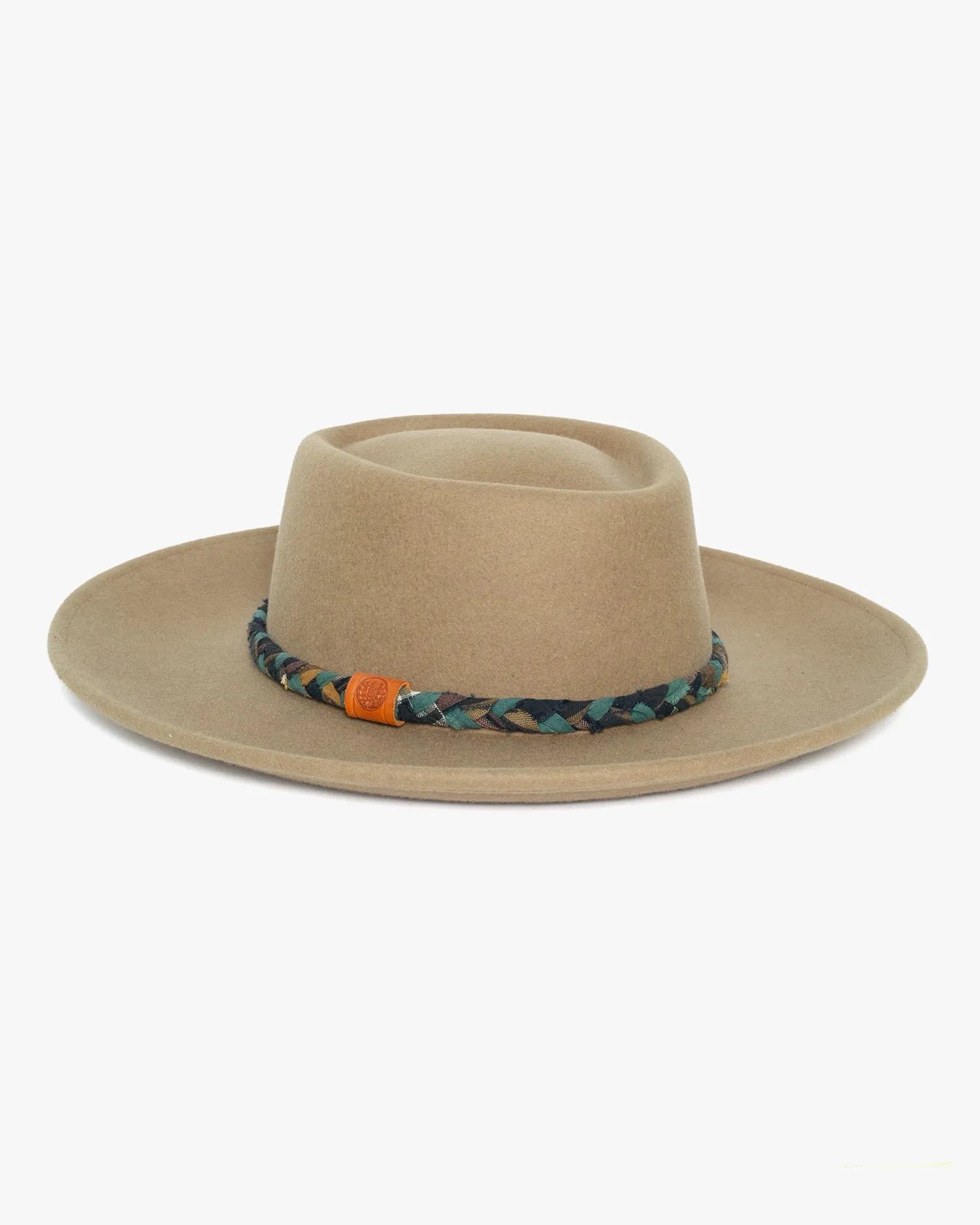 Kiriko Custom Wool Felt Hat, Camel with Braided Boro Fabric, Brixton, Teal and Indigo sold by Kiriko product image thumbnail 3