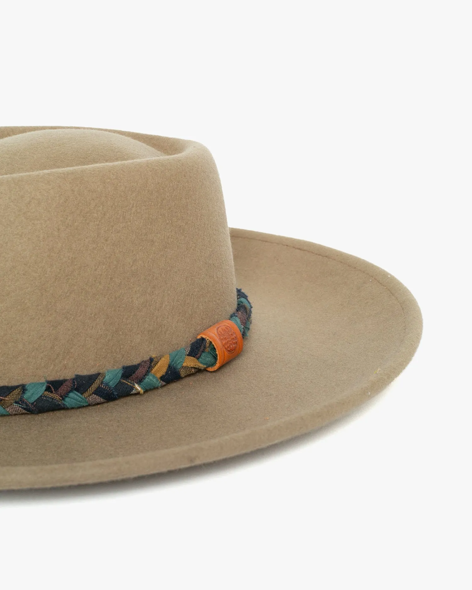 Kiriko Custom Wool Felt Hat, Camel with Braided Boro Fabric, Brixton, Teal and Indigo sold by Kiriko product image thumbnail 4