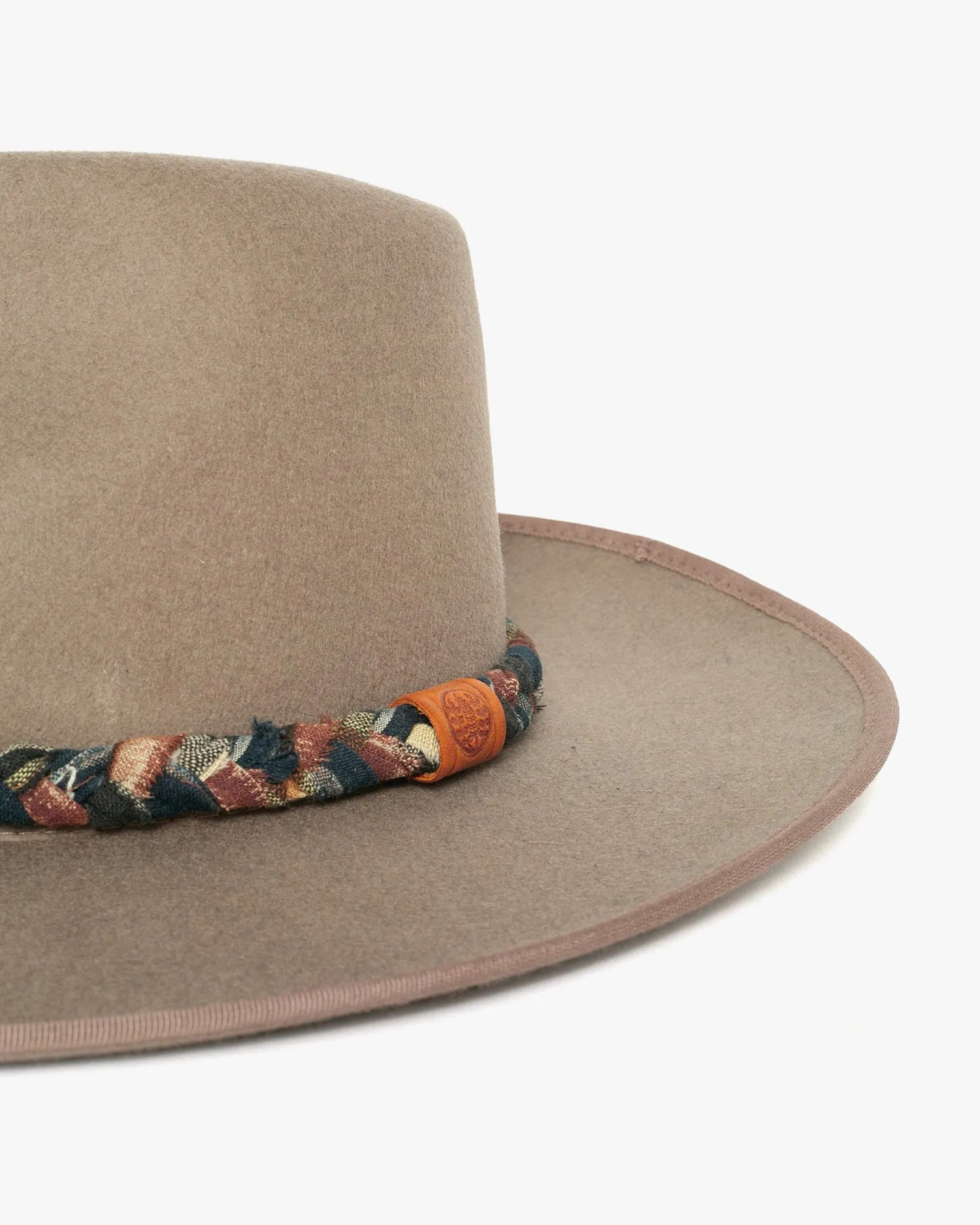 Kiriko Custom Wool Felt Hat, Taupe with Braided Boro Fabric, Brixton, Brown and Indigo sold by Kiriko product image thumbnail 2