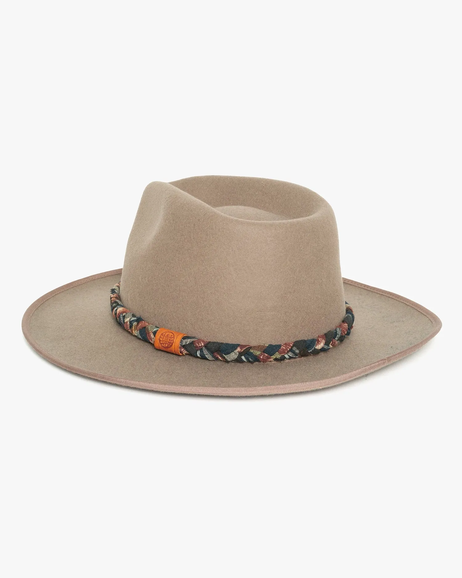 Kiriko Custom Wool Felt Hat, Taupe with Braided Boro Fabric, Brixton, Brown and Indigo sold by Kiriko product image thumbnail 3
