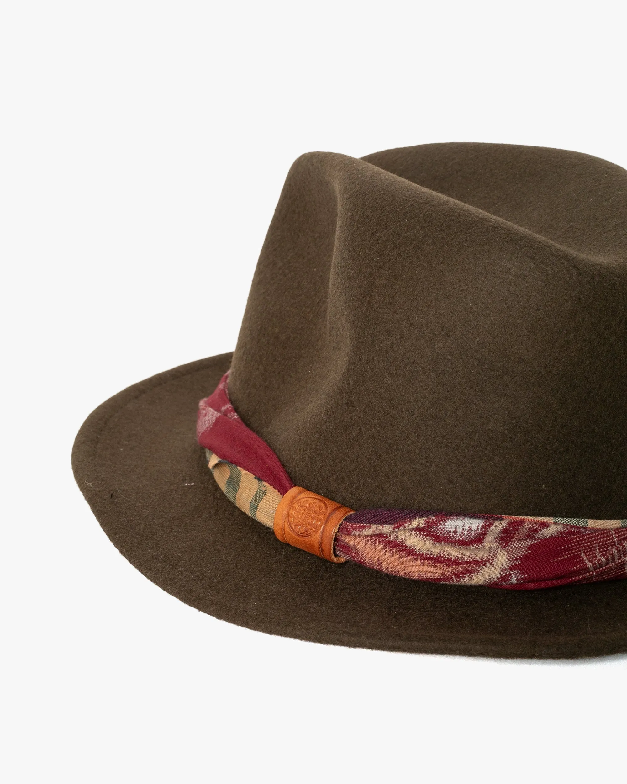 Kiriko Custom Wool Felt Hat, Khaki with Twisted Boro Fabric, Yellow 108, Red Kasuri and Orange Plaid sold by Kiriko product image thumbnail 3