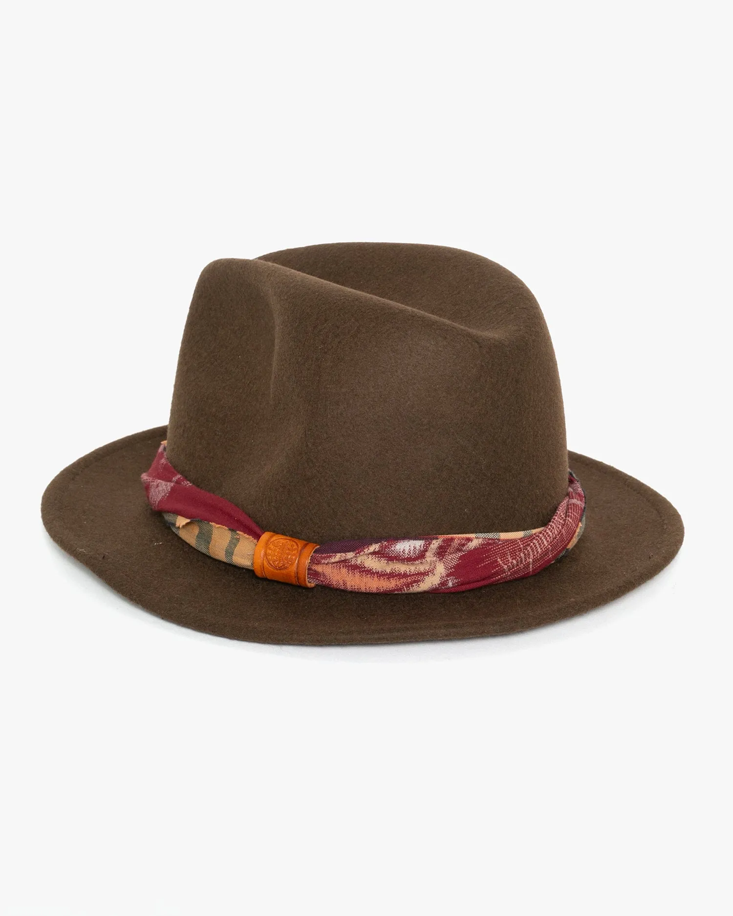 Kiriko Custom Wool Felt Hat, Khaki with Twisted Boro Fabric, Yellow 108, Red Kasuri and Orange Plaid sold by Kiriko product image thumbnail 4
