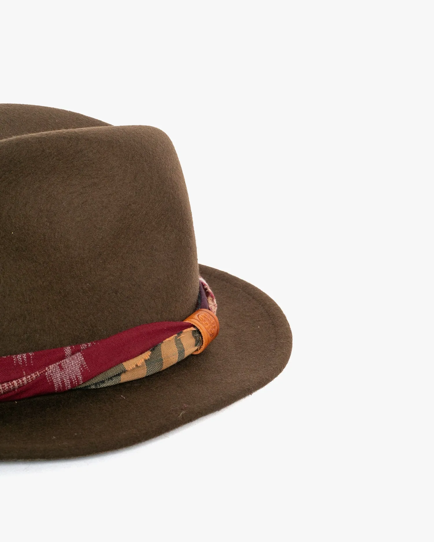 Kiriko Custom Wool Felt Hat, Khaki with Twisted Boro Fabric, Yellow 108, Red Kasuri and Orange Plaid sold by Kiriko product image thumbnail 2