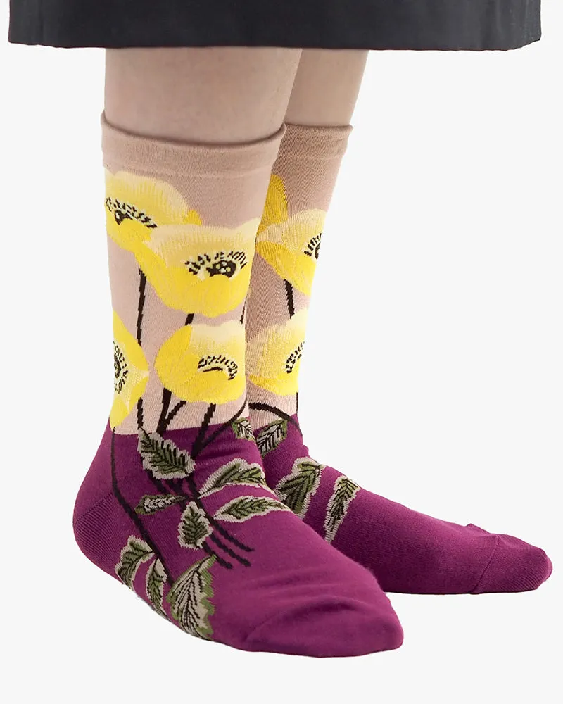Debby Co., Crew Socks, Andé Collection, Magenta and Yellow Flowers sold by Kiriko product image thumbnail 3
