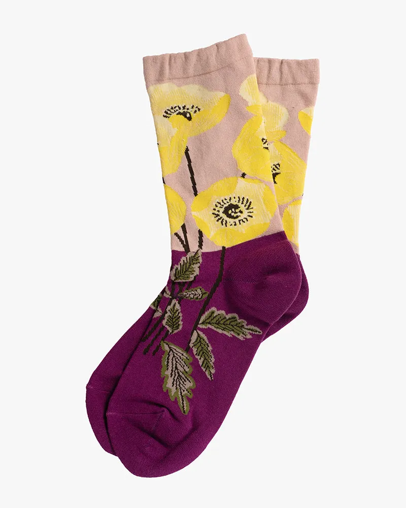 Debby Co., Crew Socks, Andé Collection, Magenta and Yellow Flowers sold by Kiriko product image thumbnail 2
