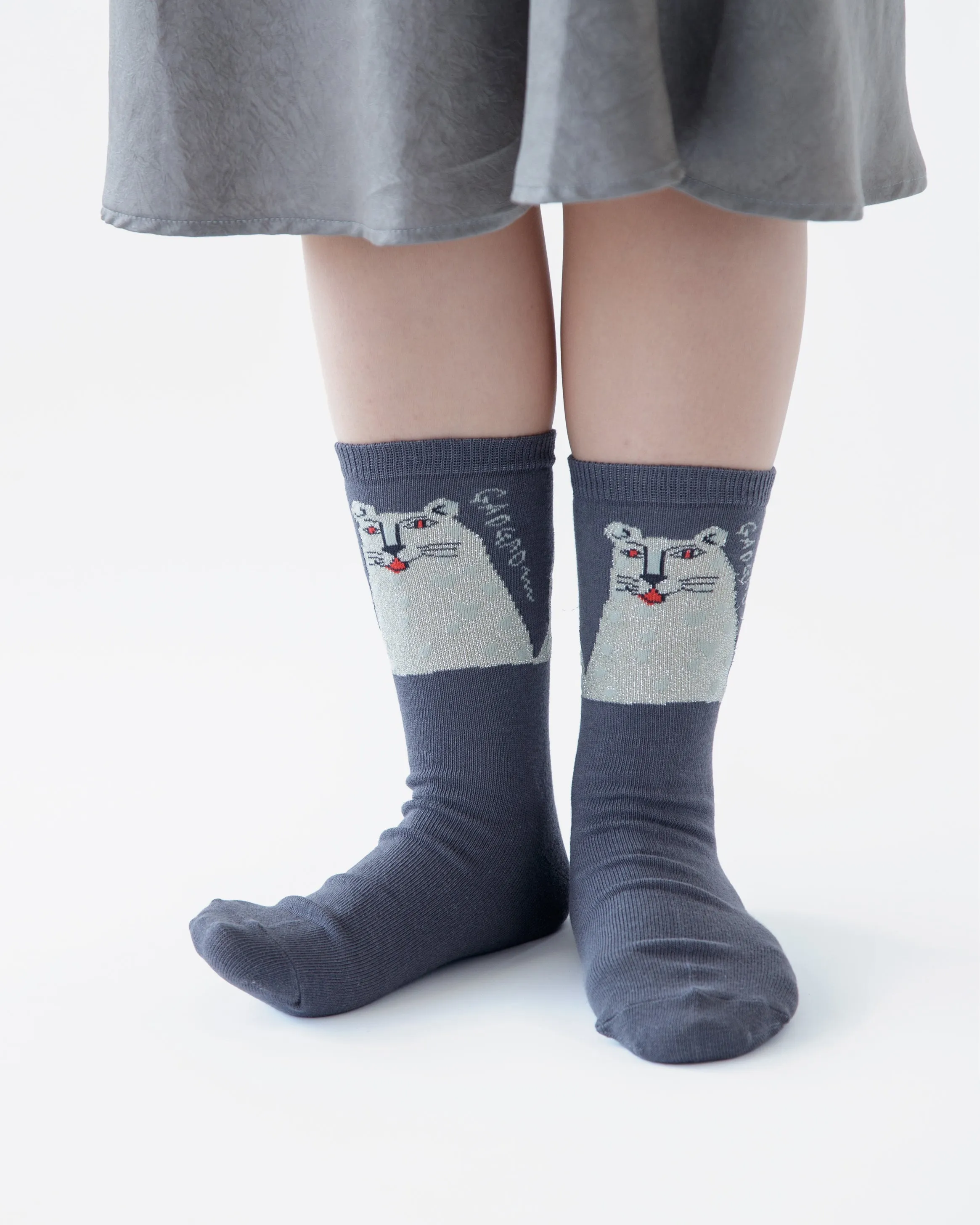 Socks, Bisque, CDF Etendue, Set of Two Pairs, Glittery Cat and Snow Leopard sold by Kiriko product image thumbnail 4