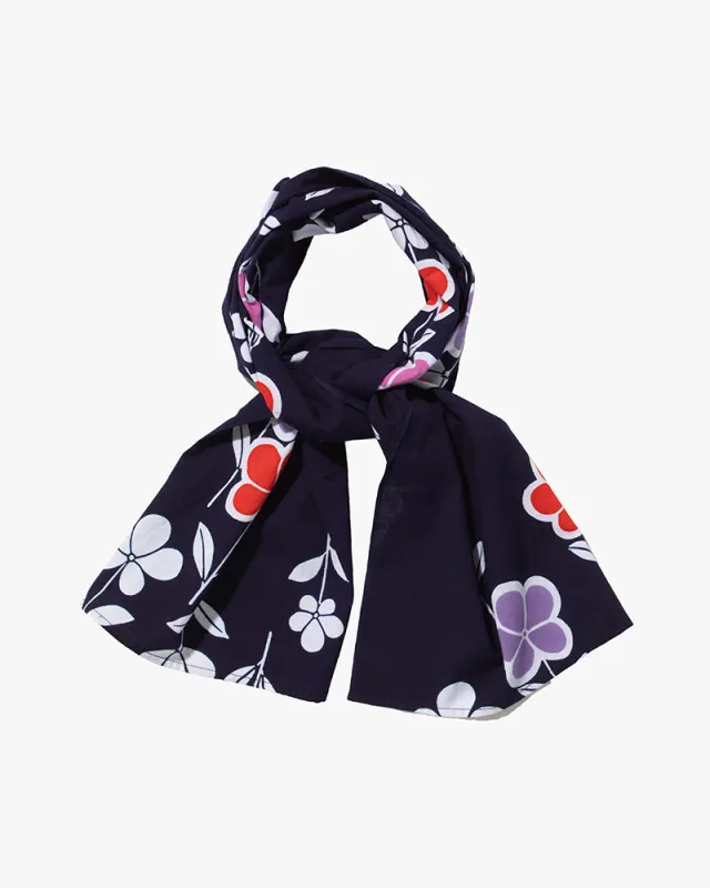 Kiriko Original Scarf, Kiji, Yukata, Navy Five Petal Flower sold by Kiriko