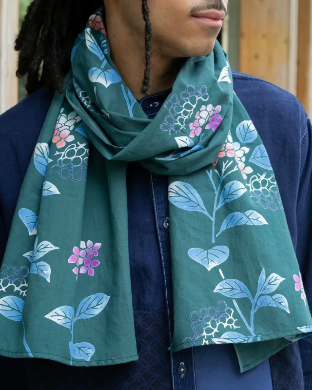 Kiriko Original Scarf, Kiji, Yukata, Green Hydrangea sold by Kiriko