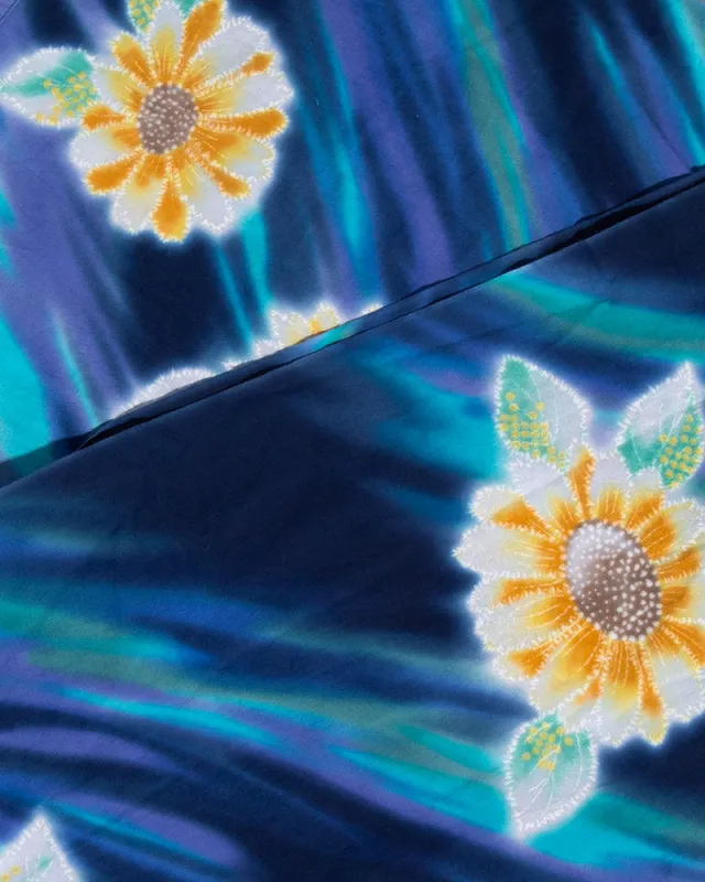 Kiriko Original Scarf, Kiji, Yukata, Blue Sunflowers sold by Kiriko