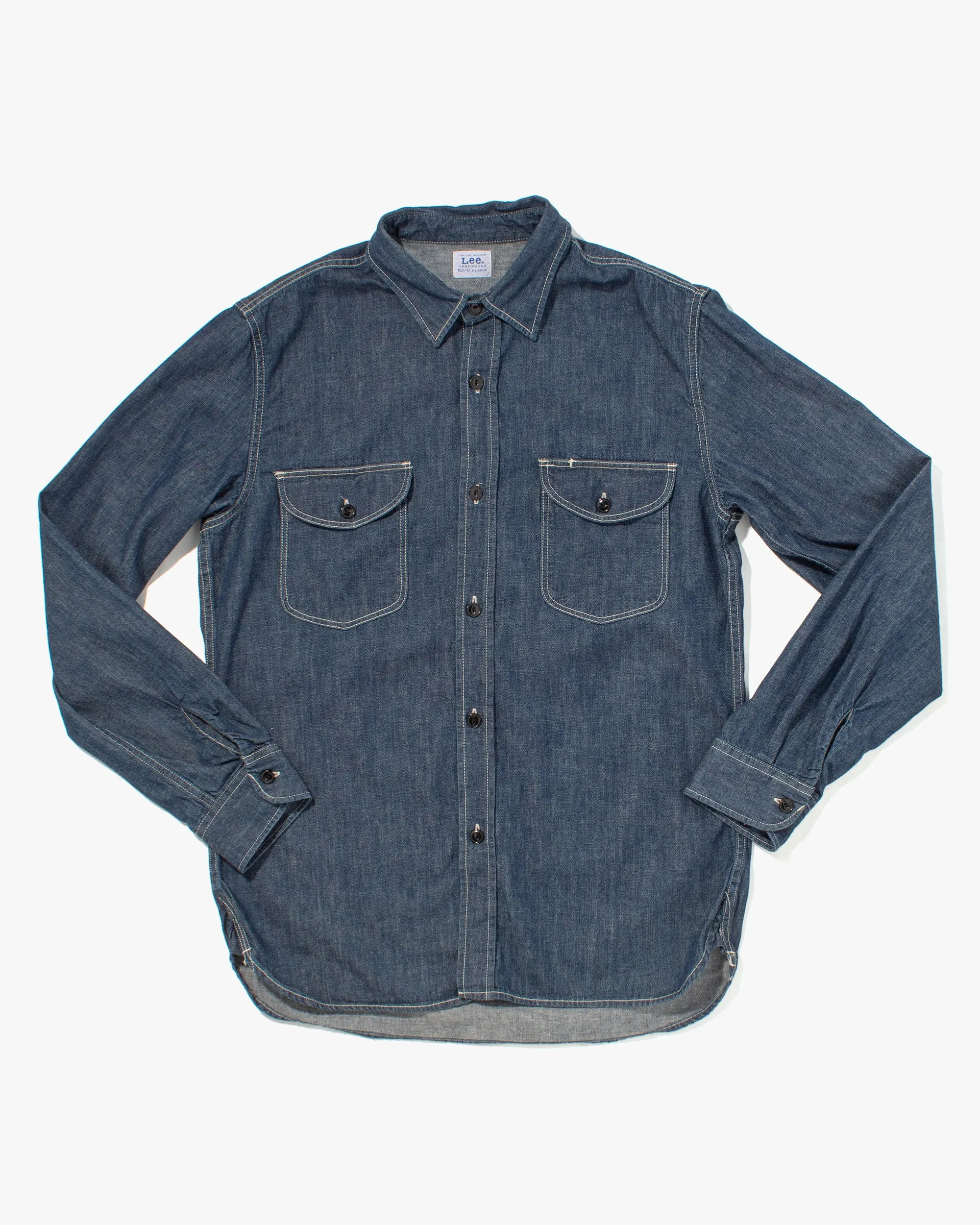 Japanese Repro Denim Shirt, Lee, White Contrasting Stitch - XL sold by Kiriko