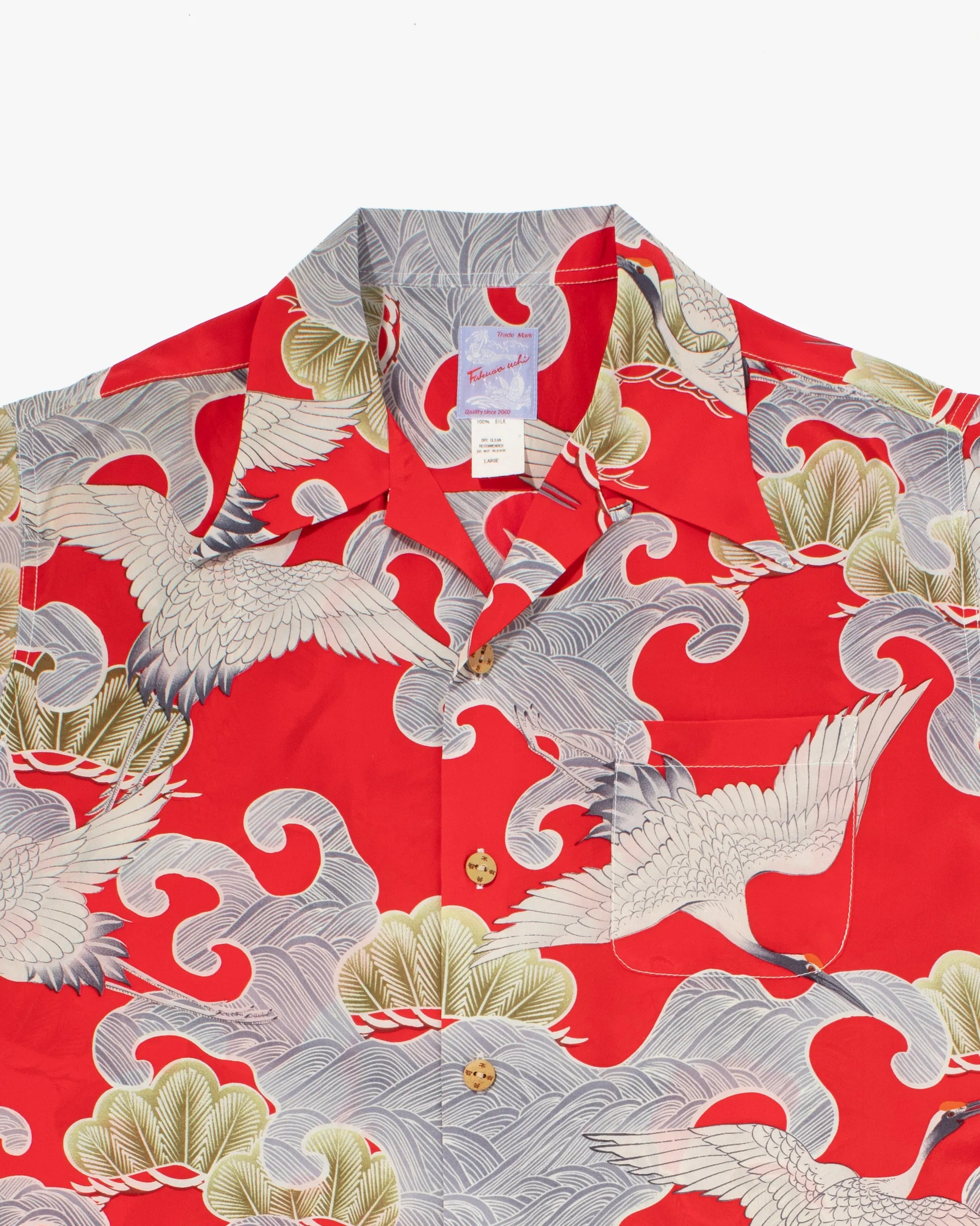Japanese Repro, Short Sleeve Aloha Shirt, Fukuwa Uchi, Red with Cranes - L sold by Kiriko product image thumbnail 2