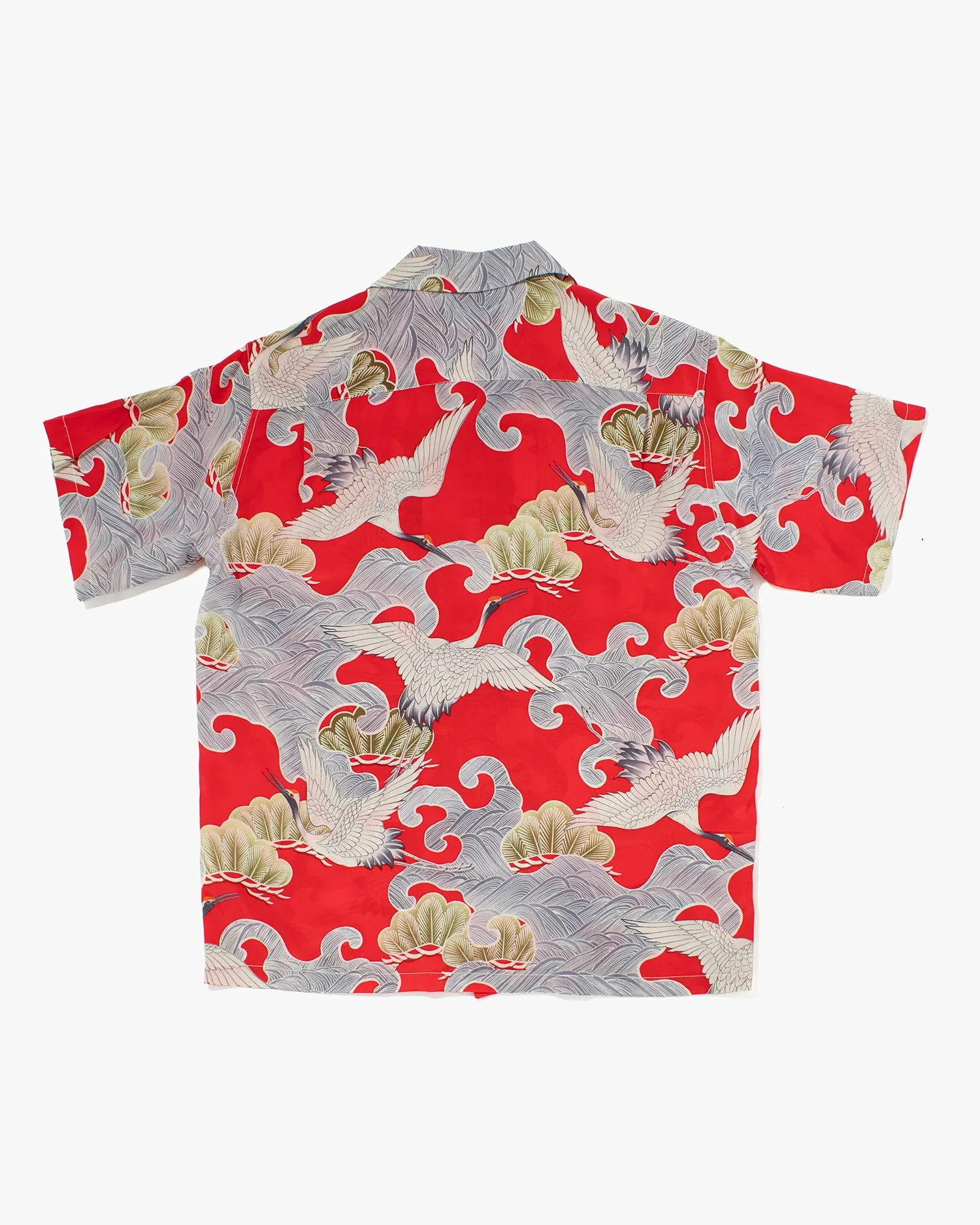 Japanese Repro, Short Sleeve Aloha Shirt, Fukuwa Uchi, Red with Cranes - L sold by Kiriko product image thumbnail 3