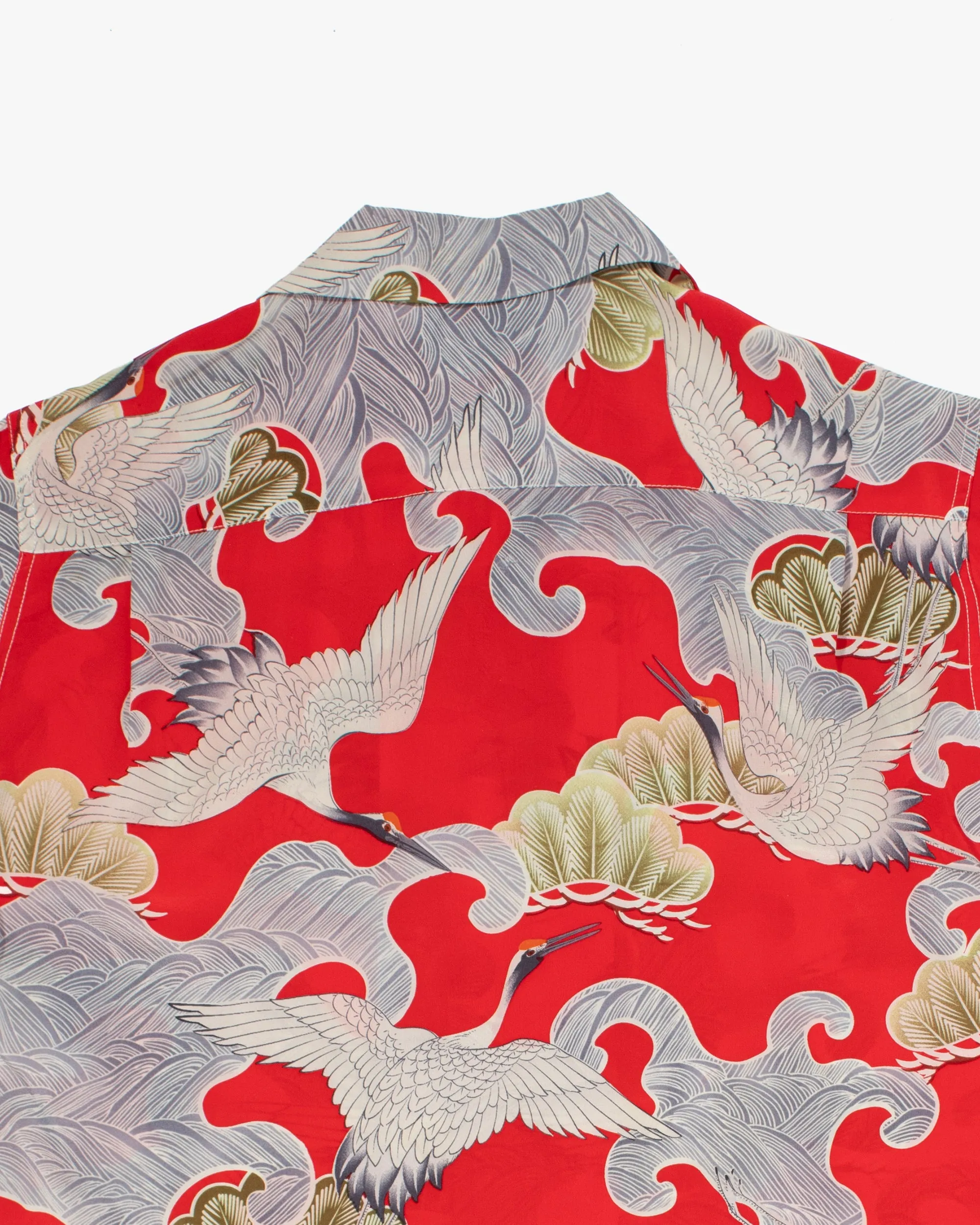 Japanese Repro, Short Sleeve Aloha Shirt, Fukuwa Uchi, Red with Cranes - L sold by Kiriko product image thumbnail 4