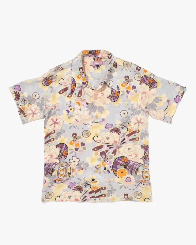 Japanese Repro Shirt, Aloha Short Sleeve, Saikai, Purple and Yellow Floral - M sold by Kiriko